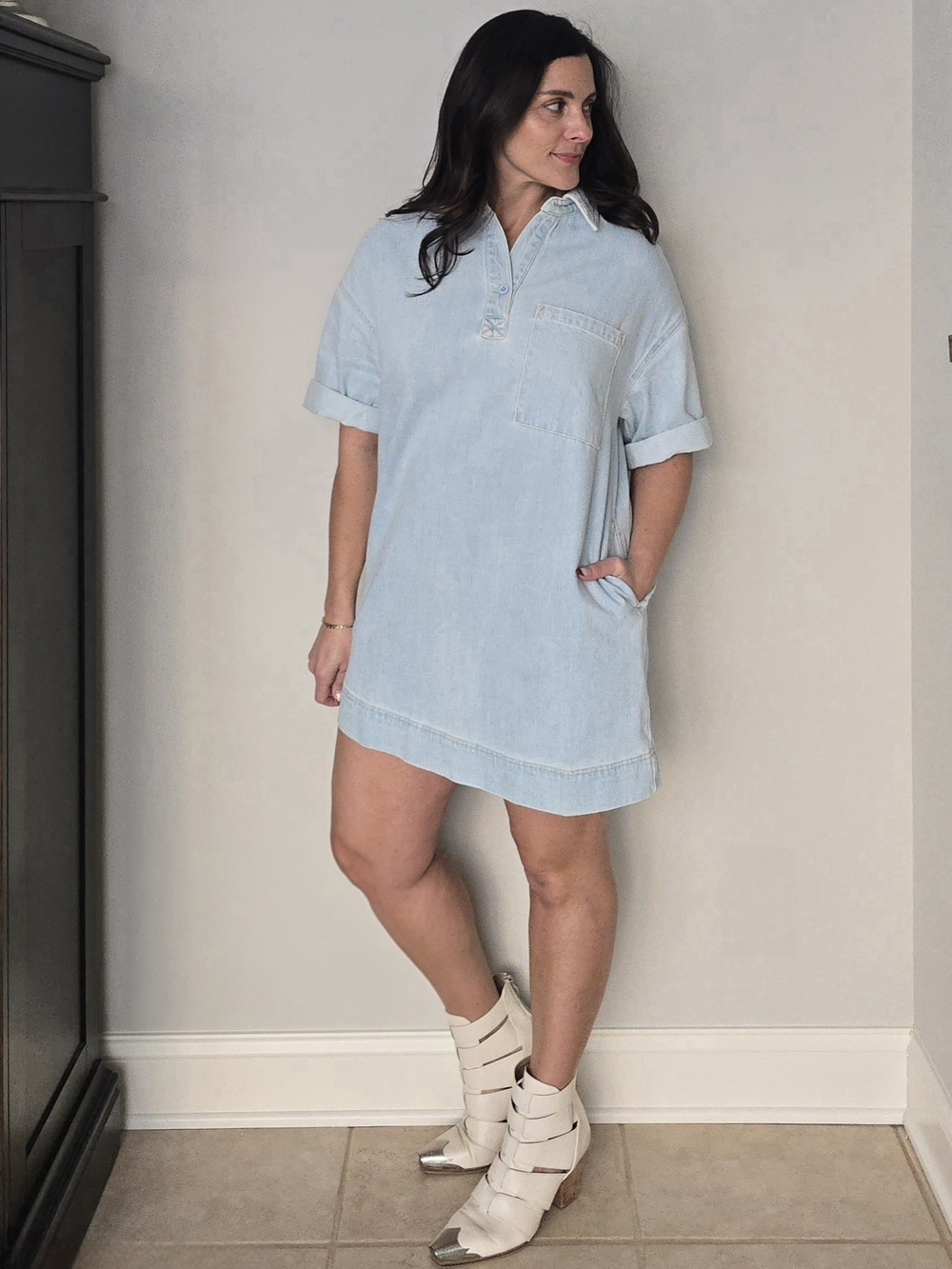 Light Blue Denim Polo Mini Dress